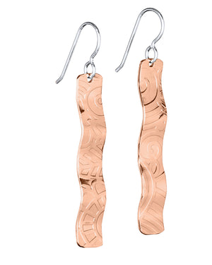 Handcrafted 2 Inch Long Bright Copper Textured Dangle Earrings