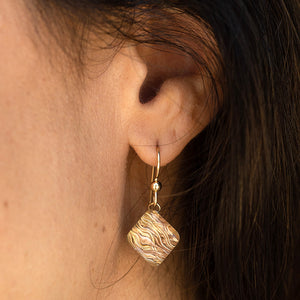 AS SEEN ON Netflix's Jessica Jones: Gold Pyramid Shaped Earrings Featuring Handwoven Metal Fabric and Glass in 14K Yellow and Rose Gold Fill