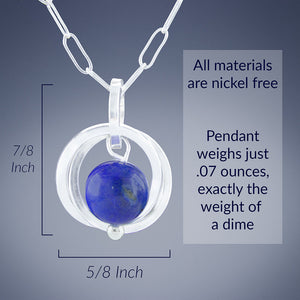 Royal Blue Lapis Lazuli Natural Gemstone Simple Pendant Necklace in Sterling Silver