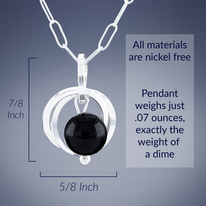 Handcrafted Black Onyx Genuine Gemstone Pendant Necklace in Argentium Sterling Silver