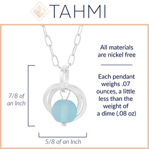 Light Baby Blue Round Recycled Glass Ball with Sterling Silver Circles Pendant Necklace