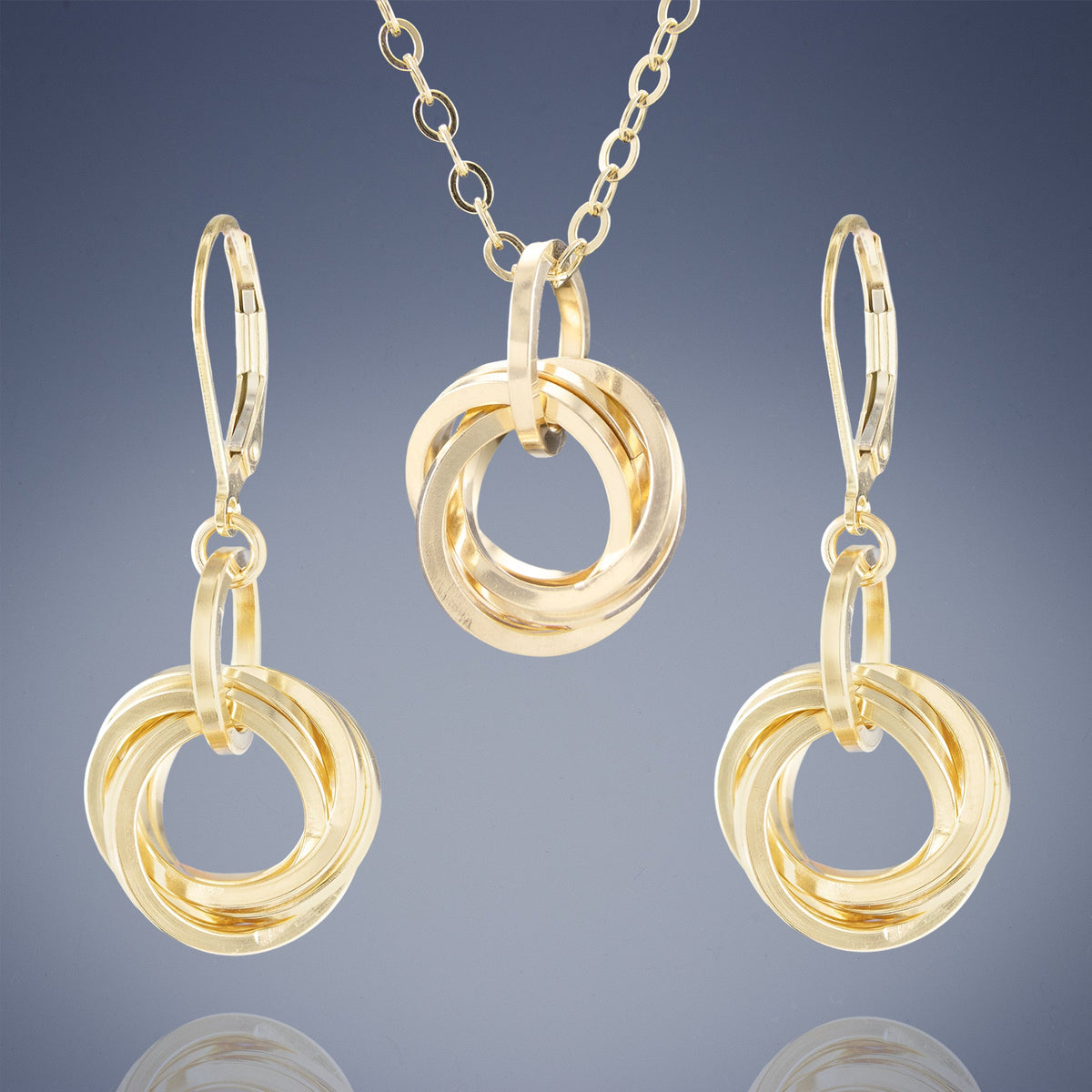 Classic Love Knot Jewelry Gift Set with 14K Yellow Gold Fill Earrings and Pendant Necklace