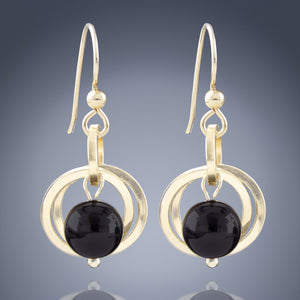 Handcrafted Black Onyx Dangle Earrings in 14K Yellow Gold Fill