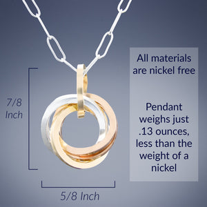 Tri Color Classic Love Knot Jewelry Gift Set - Includes Both Earrings and Pendant Necklace