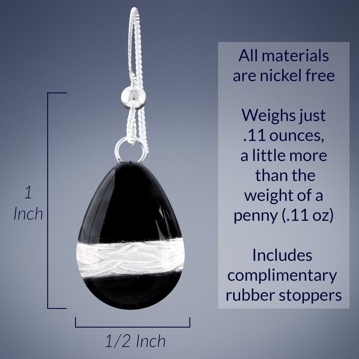 Handwoven Silver and Black Enamel Teardrop Dangle Earrings - Artisan Made