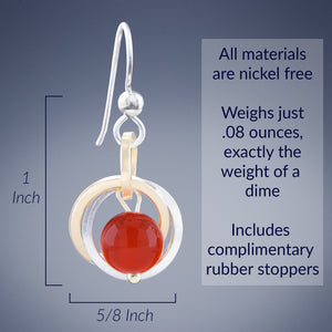 Two Tone Carnelian Gemstone Dangle Earrings in Sterling Silver and 14K Gold Fill