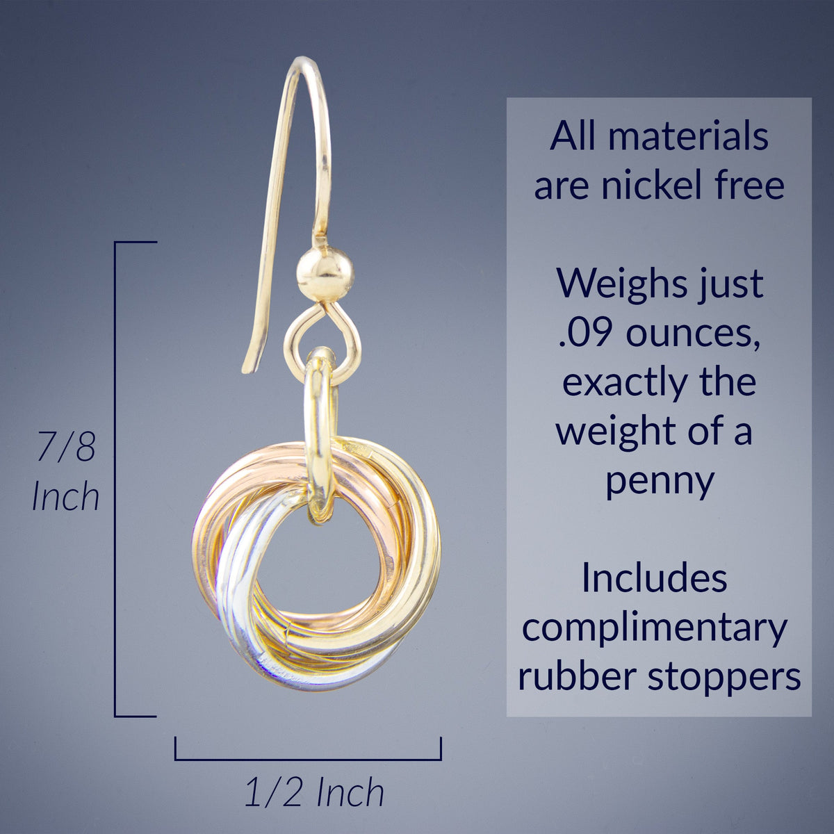 Tri Color Simple Jewelry Gift Set for Women with Dainty Love Knot Pendant Necklace and Earrings