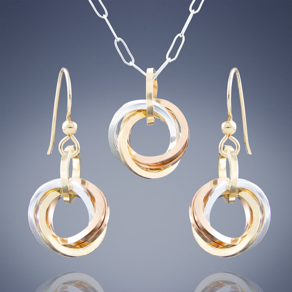 Tri Color Classic Love Knot Jewelry Gift Set - Includes Both Earrings and Pendant Necklace