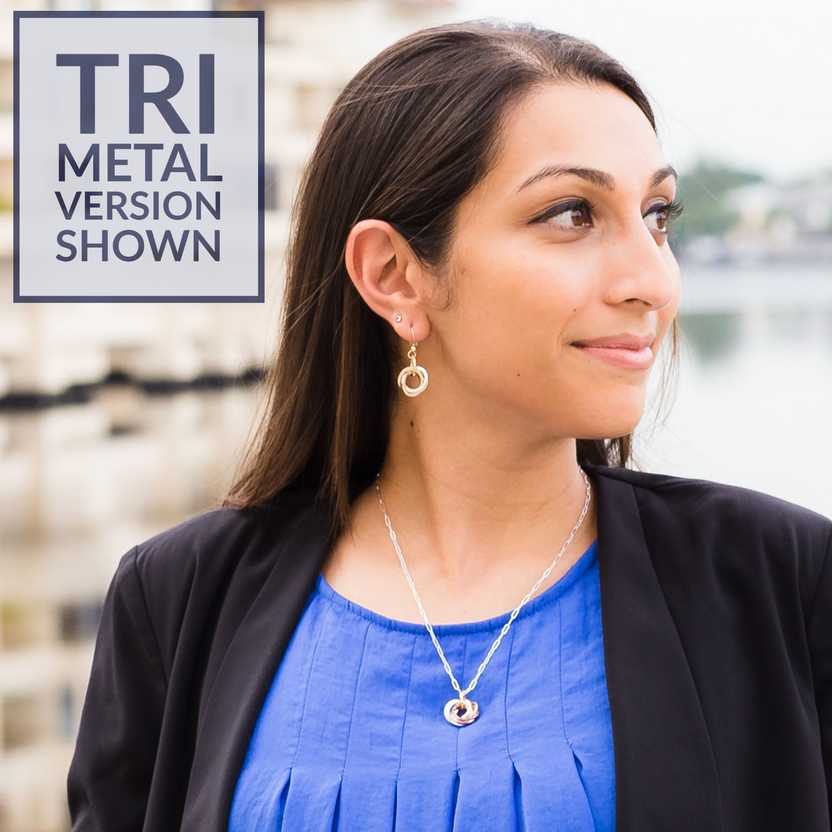 Tri Color Classic Love Knot Jewelry Gift Set - Includes Both Earrings and Pendant Necklace