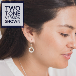 Two Tone Classic Love Knot Drop and Dangle Earrings in Sterling Silver and 14K Yellow Gold Fill