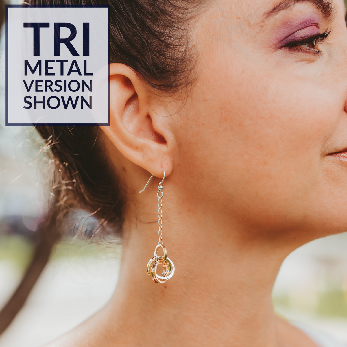 2 Inch Tri Color Love Knot Earrings in Silver and 14K Yellow & Rose Gold Fill