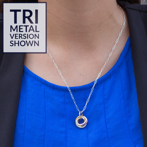 Tri Color Love Knot Pendant Necklace in Silver, Yellow and Rose Gold With Chain