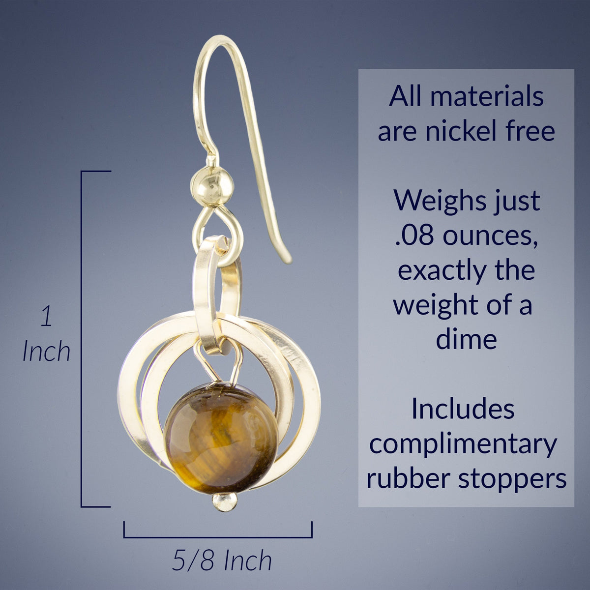 Handcrafted 8MM Tiger Eye Earrings in 14K Yellow Gold Fill