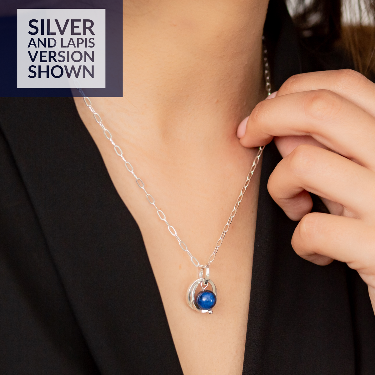 Royal Blue Lapis Lazuli Pendant Necklace in Argentium Sterling Silver