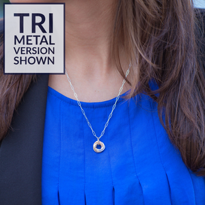 Tri-Color Love Knot Pendant Necklace in Sterling Silver & Yellow & Rose Gold Fill