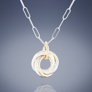 Two Tone Dainty Love Knot Pendant Necklace in Sterling Silver and 14K Yellow Gold Fill