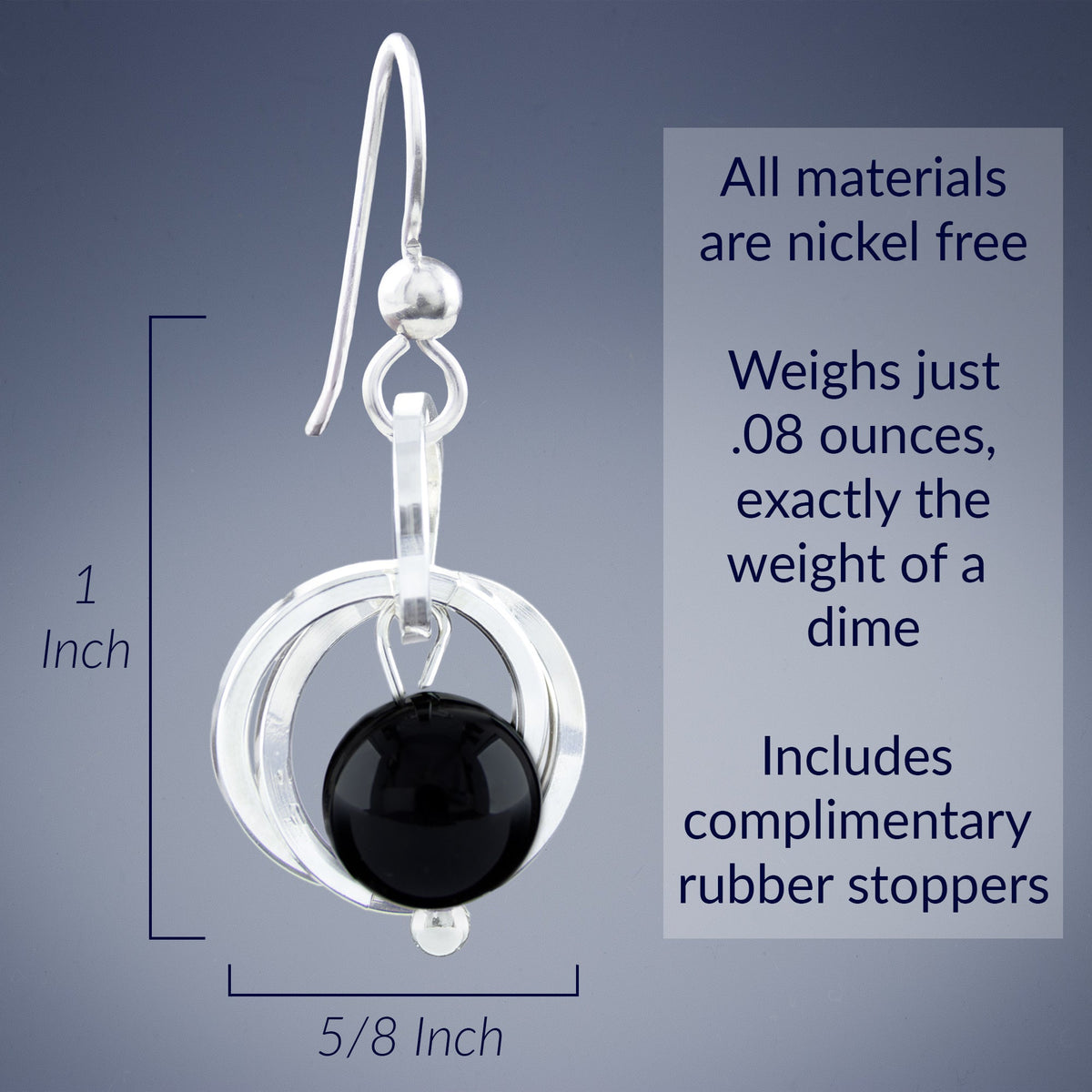 Handcrafted Black Onyx Genuine Gemstone Earring and Pendant Set in Argentium Sterling Silver