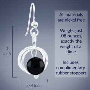 Handcrafted Black Onyx Genuine Gemstone Earring and Pendant Set in Argentium Sterling Silver