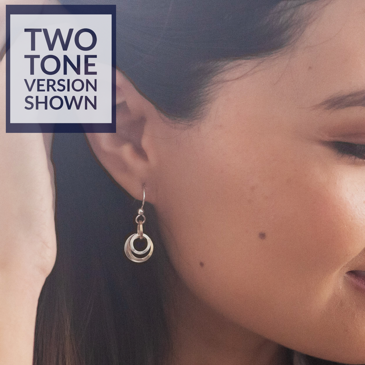 Two Tone Minimalist Circle Earrings in Sterling Silver & 14K Gold Fill