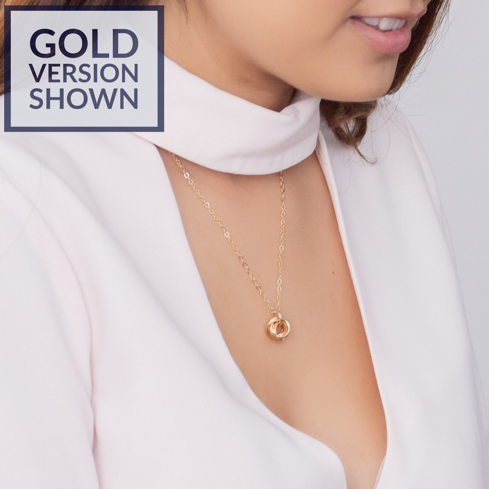 14K Yellow Gold Fill Dainty Round Love Knot Pendant Necklace  in 18" or 20" Lengths