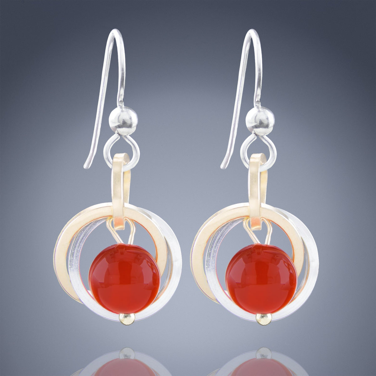 Two Tone Carnelian Dangle Earrings in Argentium Silver & 14K Gold Fill