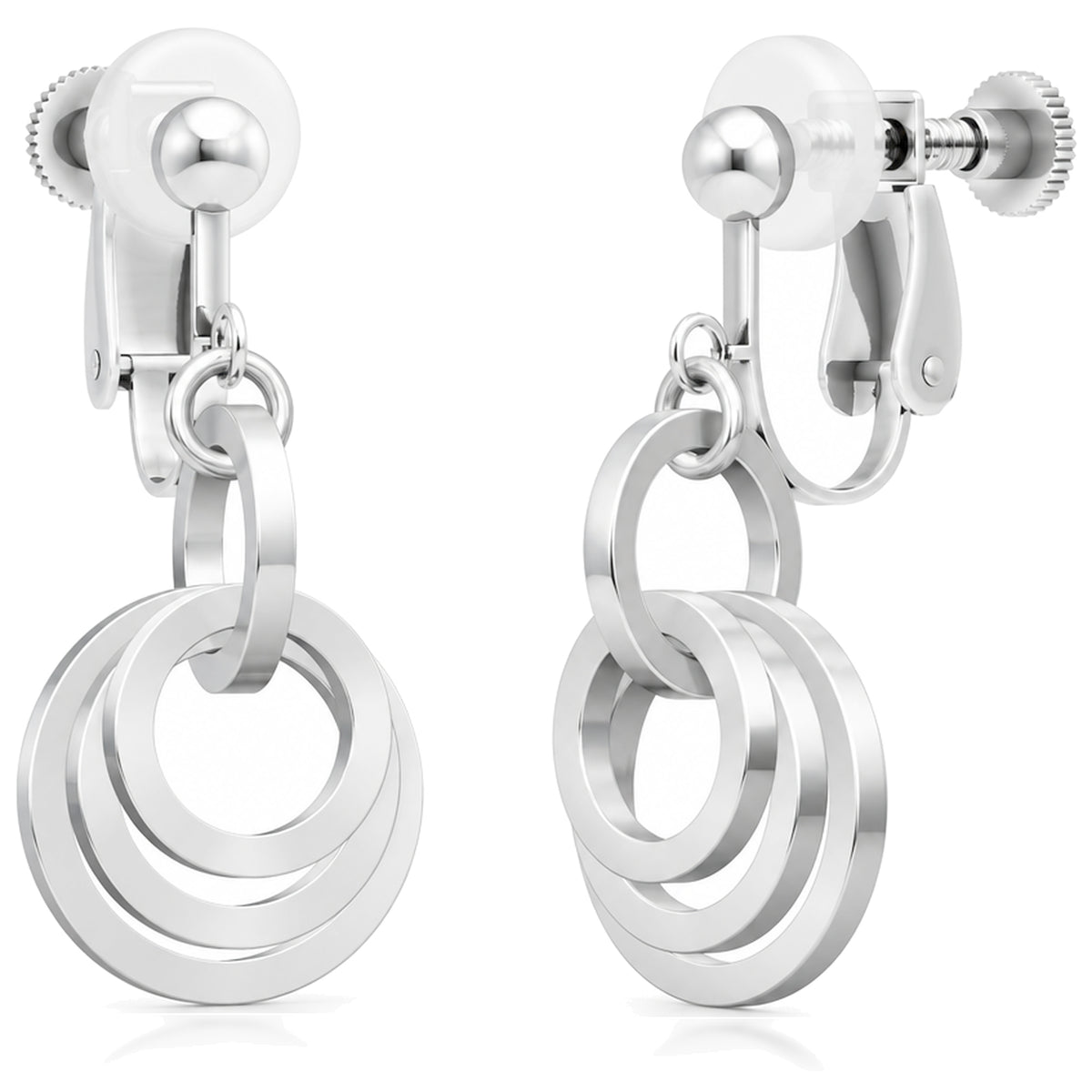 Concentric circle dangle earrings in Argentium sterling silver on screw-back clip-ons