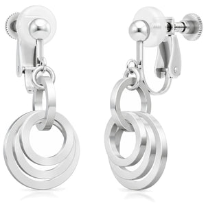Concentric circle dangle earrings in Argentium sterling silver on screw-back clip-ons