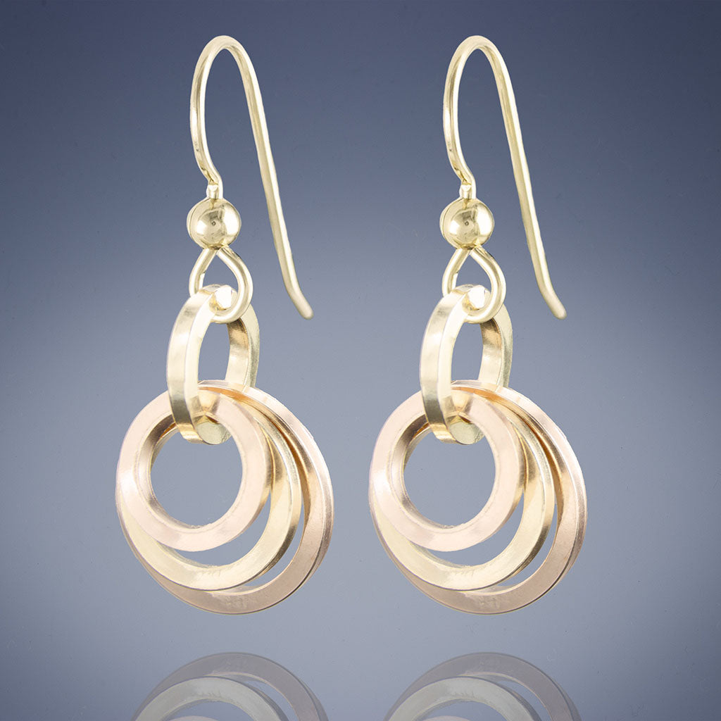 40% OFF - Minimalist Concentric Circle Simple Dangle Earrings in 14K Yellow and Rose Gold Mix