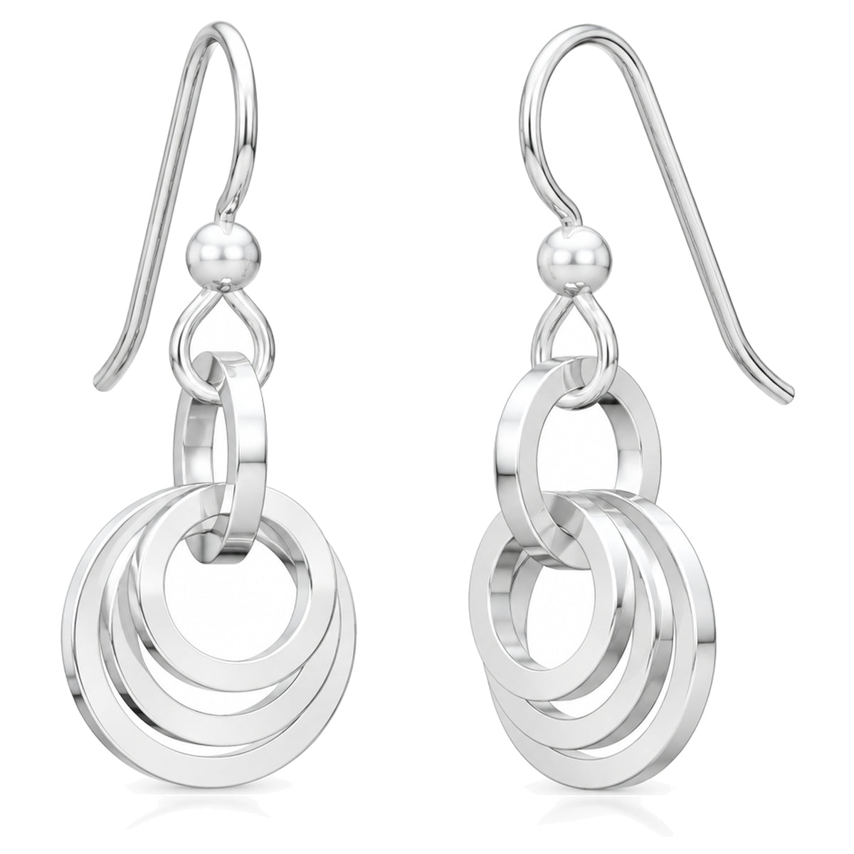 Concentric circle dangle earrings in Argentium sterling silver on french hook ear wires