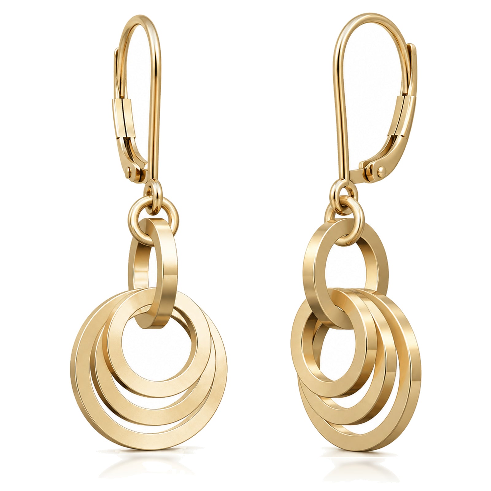 Concentric circle dangle earrings in 14K yellow gold fill on french hook ear wires