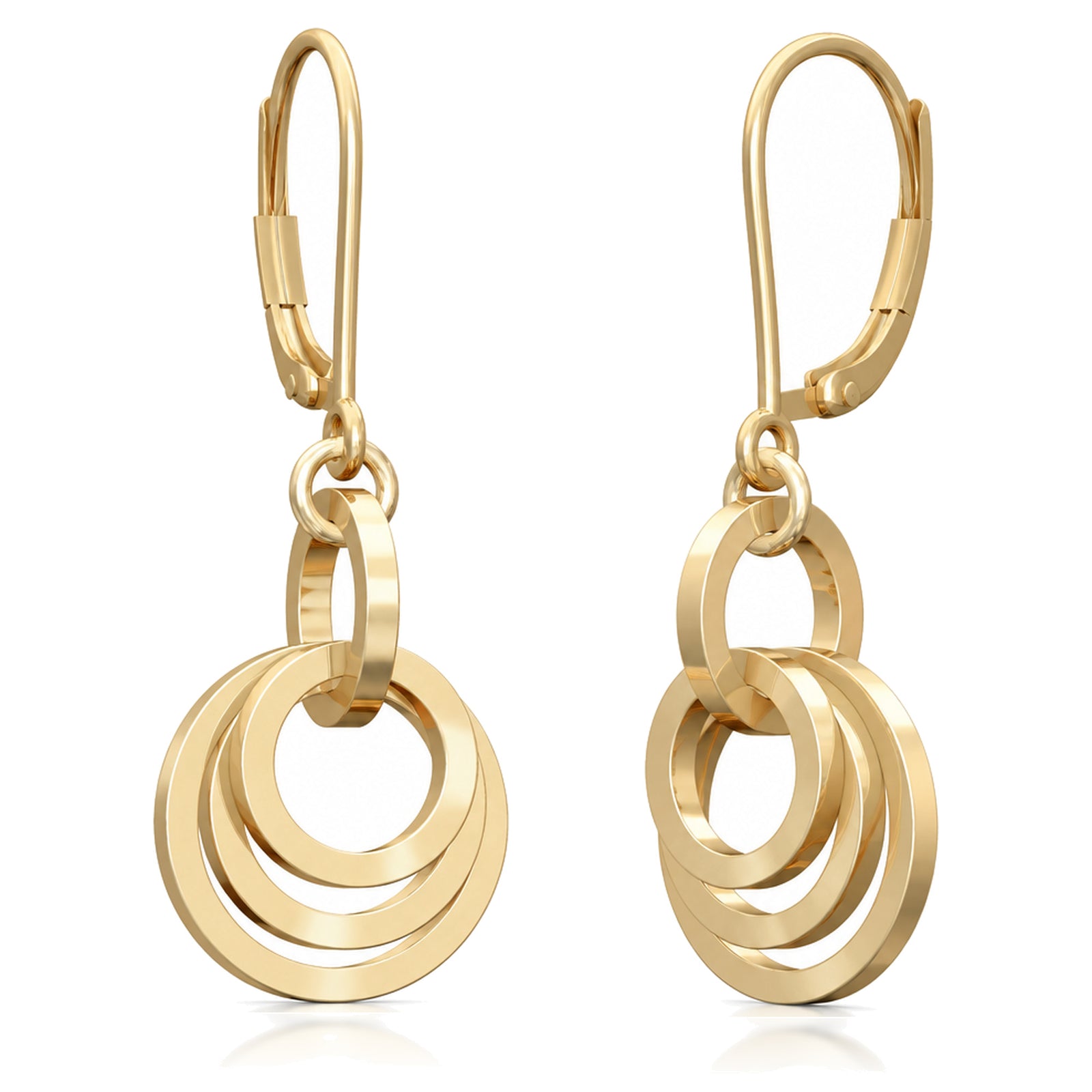 Concentric circle dangle earrings in 14K yellow gold fill on french hook ear wires
