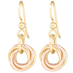 14K Yellow and Rose Gold Fill Dainty Round Love Knot Drop and Dangle Earrings