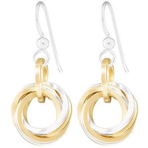 Two Tone Classic Love Knot Drop and Dangle Earrings in Sterling Silver and 14K Yellow Gold Fill