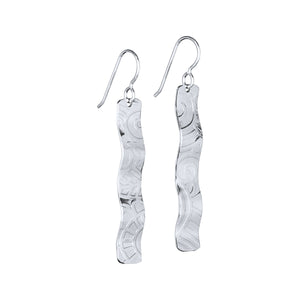 Sterling silver Goddess Wave dangle earrings on a white background