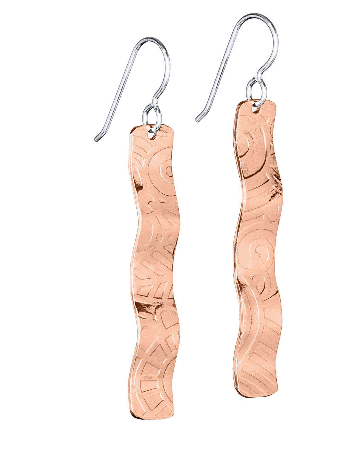 Handcrafted 2 Inch Long Bright Copper Textured Dangle Earrings