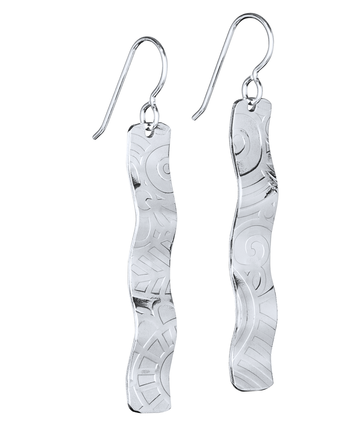 Handcrafted Argentium Sterling Silver Long Patterned Wave Dangle Earrings