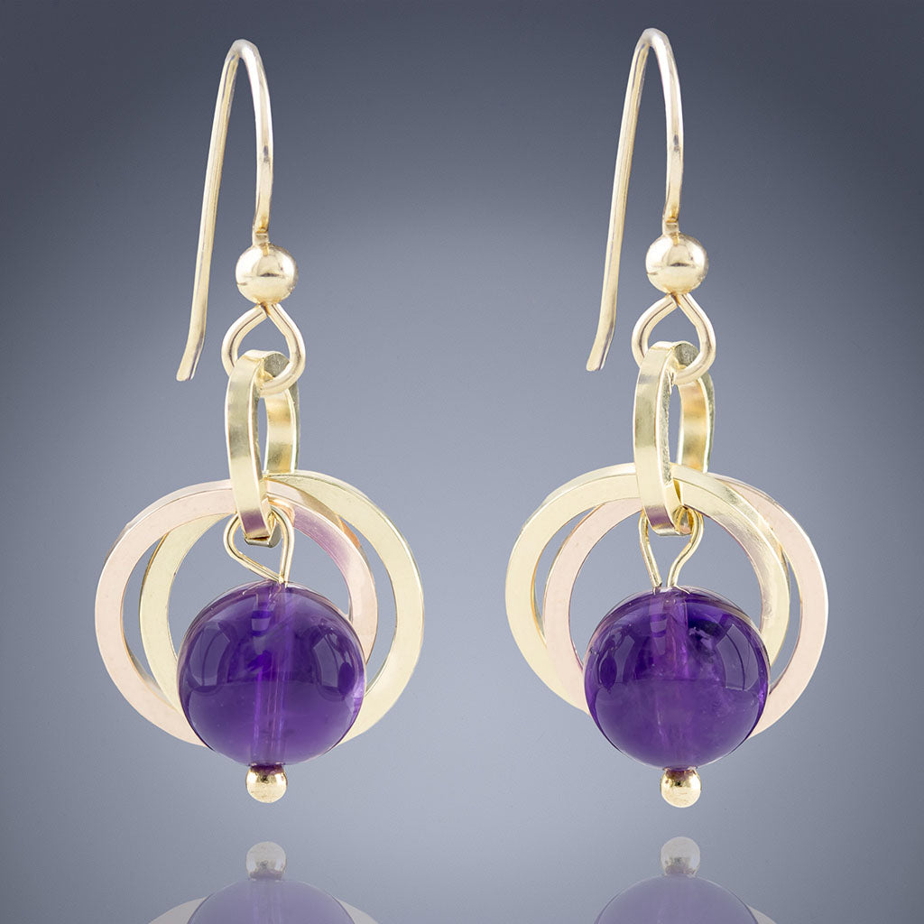 Statement Gold Disc and Stone Drop Earrings / Purple Stone Dangle store Earrings Jewellery Jewelry