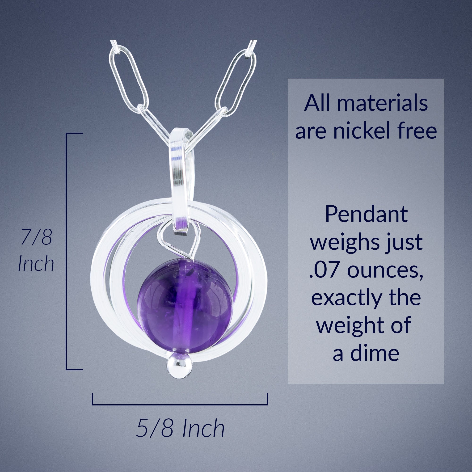 40% OFF - Dark Purple Genuine 8MM Amethyst Gemstone Pendant Necklace in Sterling Silver