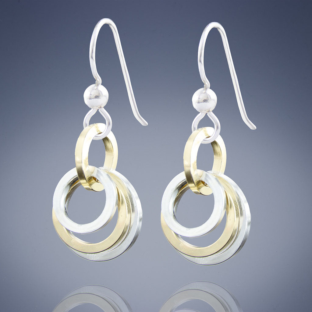 Two Tone Minimalist Circle Earrings in Sterling Silver & 14K Gold Fill