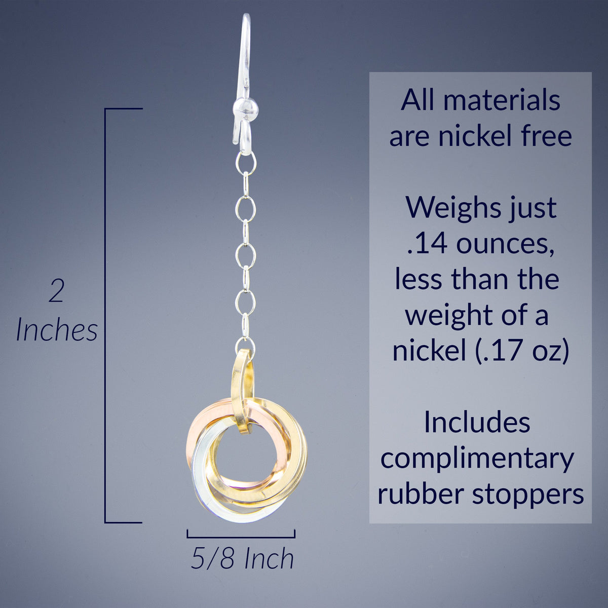 2 Inch Tri Color Love Knot Earrings in Silver and 14K Yellow & Rose Gold Fill