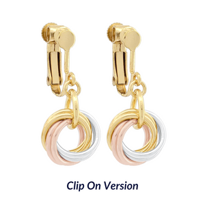Tri-Color Love Knot Dangle Earrings in Argentium and 14K Rose & Yellow Gold Fill