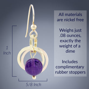 Handcrafted Purple Amethyst Dangle Earrings in 14K Yellow & Rose Gold Fill