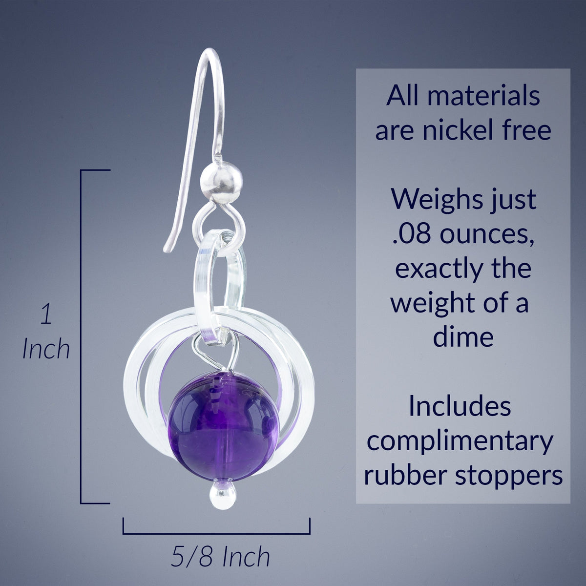 Dark Purple 8mm Amethyst Dangle Earrings in Argentium Silver