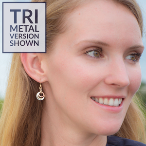 Tri-Color Minimalist Circle Dangle Earrings in Silver and Rose & Yellow 14K Gold Fill