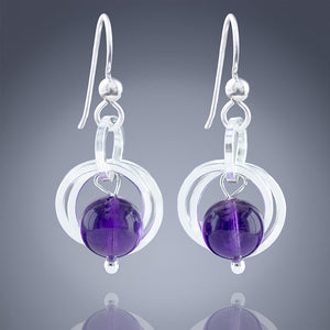 Dark Purple 8mm Amethyst Dangle Earrings in Argentium Silver