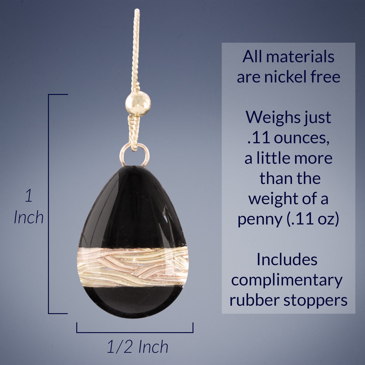 Handwoven Gold & Black Enamel Teardrop Earrings in 14K Yellow & Rose Gold Fill