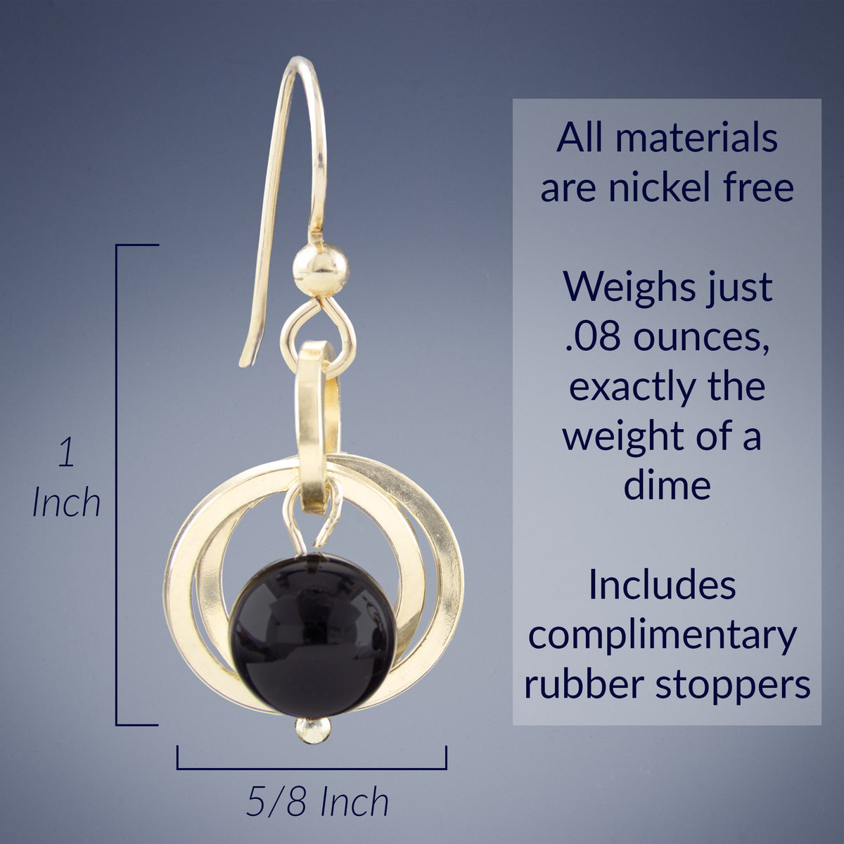 Handcrafted Black Onyx Dangle Earrings in 14K Yellow Gold Fill