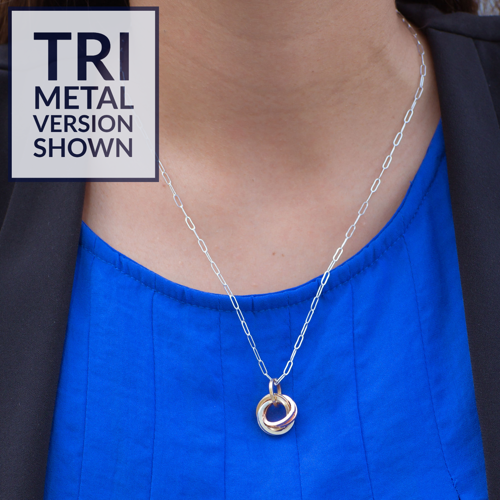 Two Tone Classic Love Knot Pendant Necklace in Sterling Silver and 14K Yellow Gold Fill - 18" or 20" Chain Included