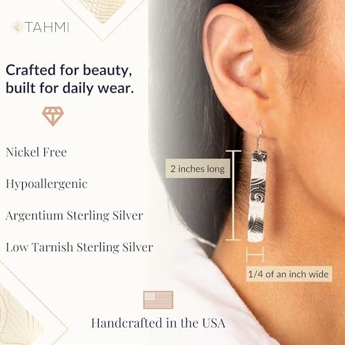 Handcrafted Argentium Sterling Silver Long Patterned Wave Dangle Earrings