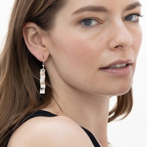 Handcrafted Argentium Sterling Silver Long Patterned Wave Dangle Earrings